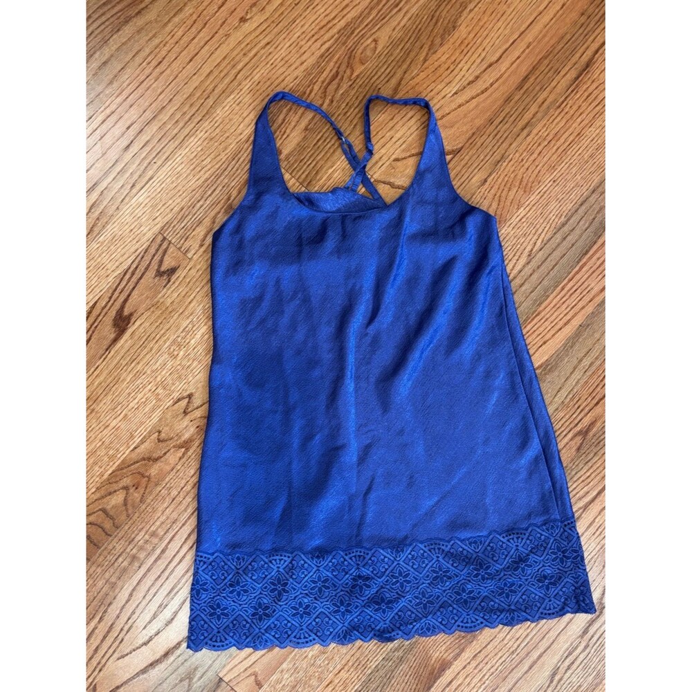 Victoria’s Secret Blue Satin Lace Hem Chemise Slip Dress M Y2K Unlined